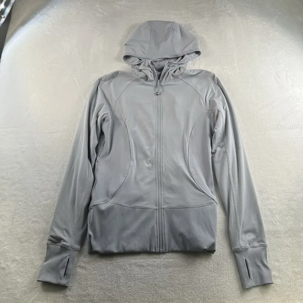 Lululemon Sz 10 In Flux Jacket Dance Studio Reversible Hooded Silver Fox Stretch